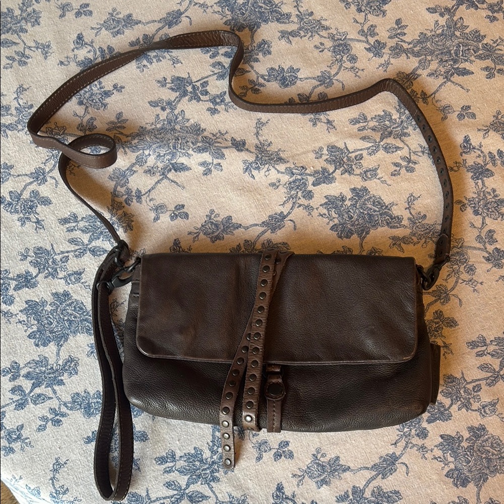 Dark Brown Leather Crossbody Bag with Flap Closure